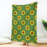 Green Sunflower Pattern Print Blanket