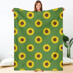 Green Sunflower Pattern Print Blanket