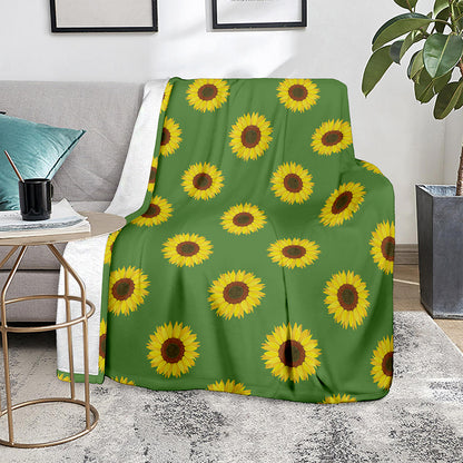 Green Sunflower Pattern Print Blanket