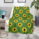 Green Sunflower Pattern Print Blanket