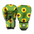 Green Sunflower Pattern Print Boxing Gloves