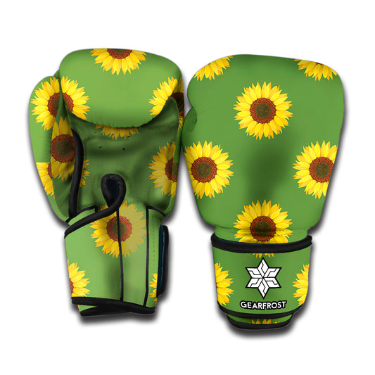 Green Sunflower Pattern Print Boxing Gloves
