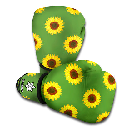 Green Sunflower Pattern Print Boxing Gloves