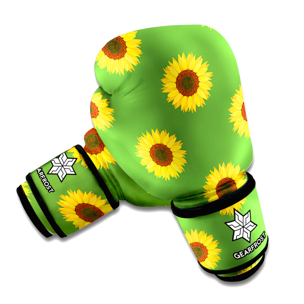 Green Sunflower Pattern Print Boxing Gloves