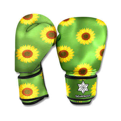 Green Sunflower Pattern Print Boxing Gloves