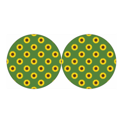 Green Sunflower Pattern Print Car Coasters