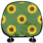 Green Sunflower Pattern Print Car Headrest Covers