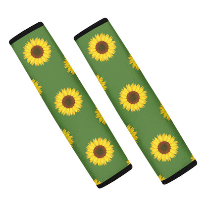 Green Sunflower Pattern Print Car Seat Belt Covers
