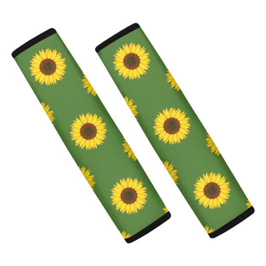 Green Sunflower Pattern Print Car Seat Belt Covers