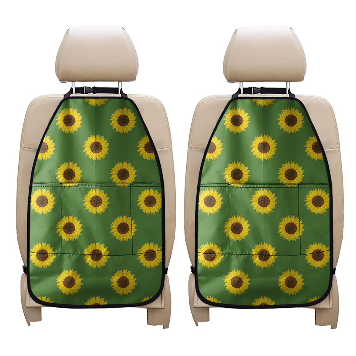 Green Sunflower Pattern Print Car Seat Organizers