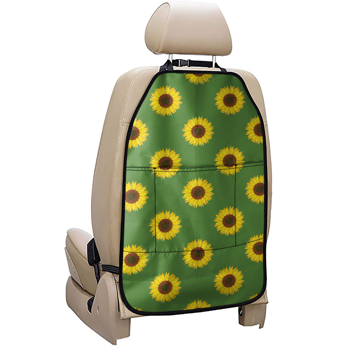 Green Sunflower Pattern Print Car Seat Organizers