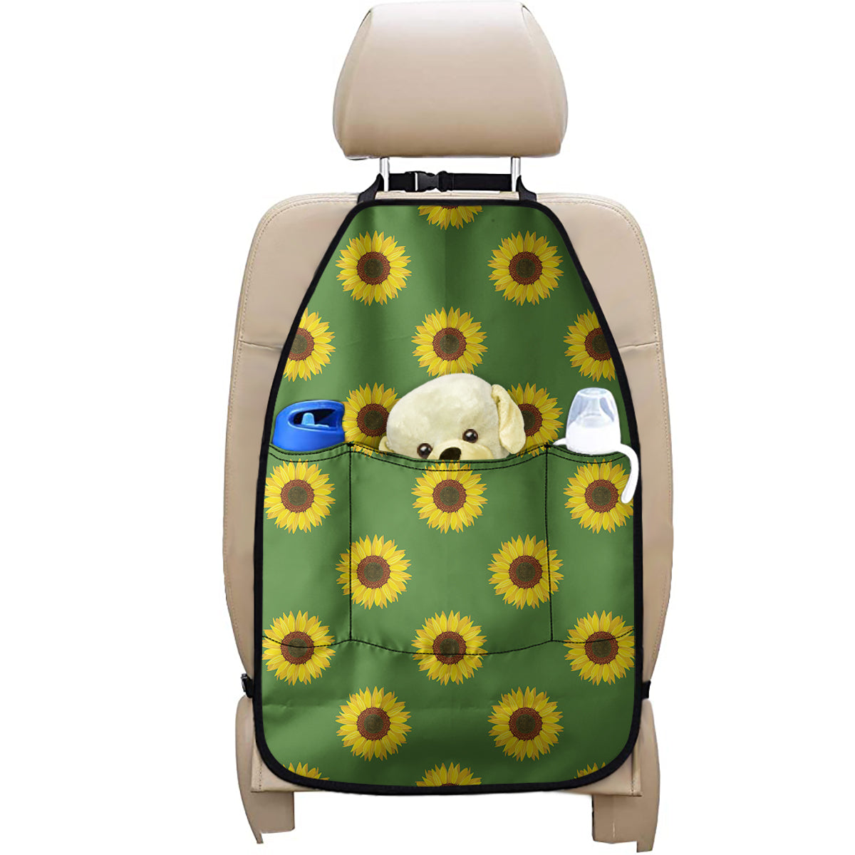 Green Sunflower Pattern Print Car Seat Organizers