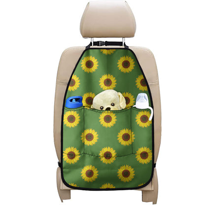 Green Sunflower Pattern Print Car Seat Organizers