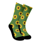 Green Sunflower Pattern Print Crew Socks