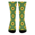 Green Sunflower Pattern Print Crew Socks