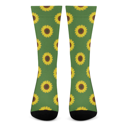 Green Sunflower Pattern Print Crew Socks