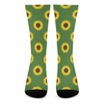 Green Sunflower Pattern Print Crew Socks
