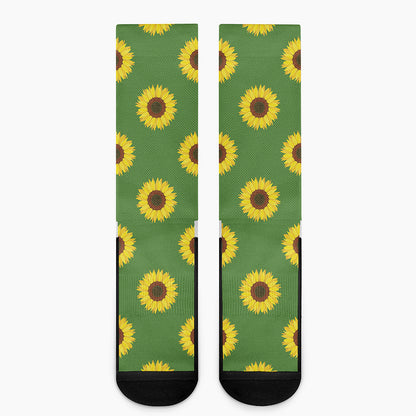Green Sunflower Pattern Print Crew Socks