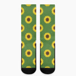 Green Sunflower Pattern Print Crew Socks