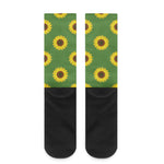 Green Sunflower Pattern Print Crew Socks