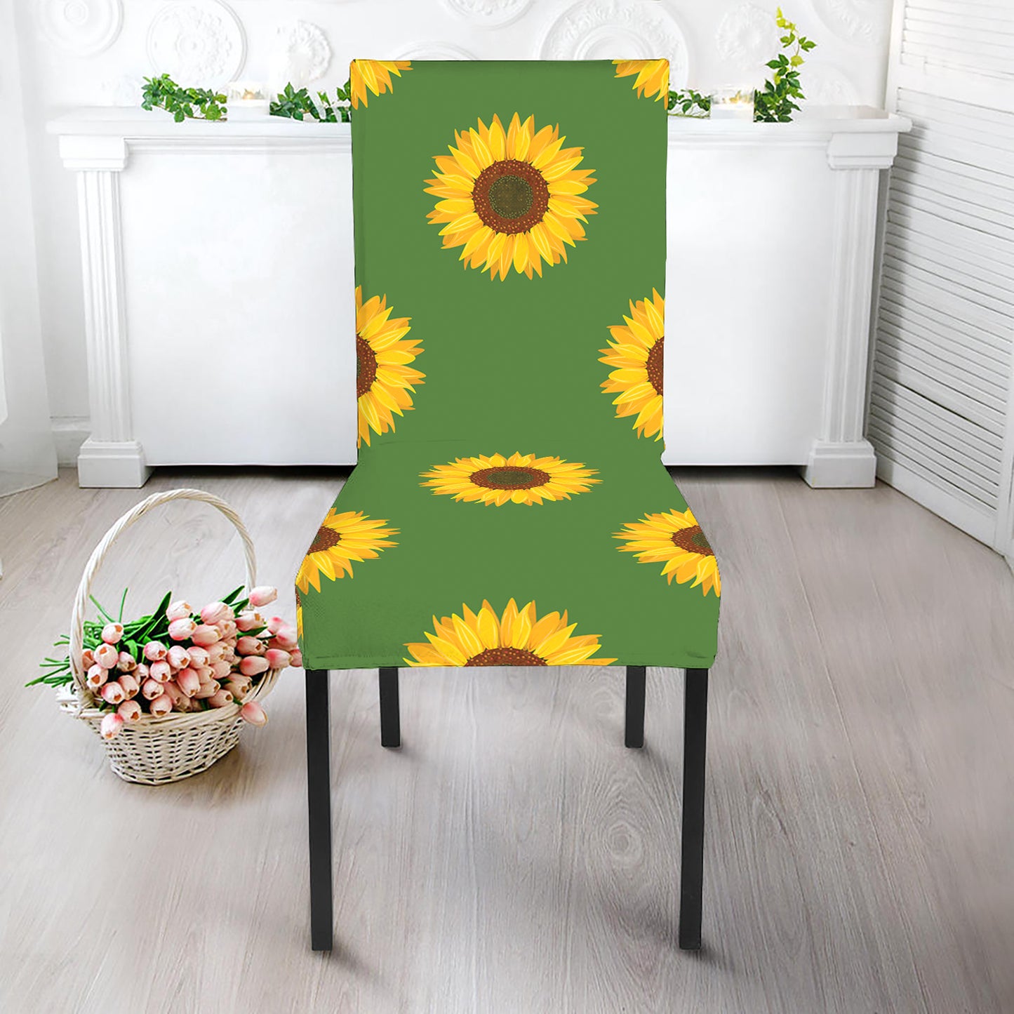 Green Sunflower Pattern Print Dining Chair Slipcover