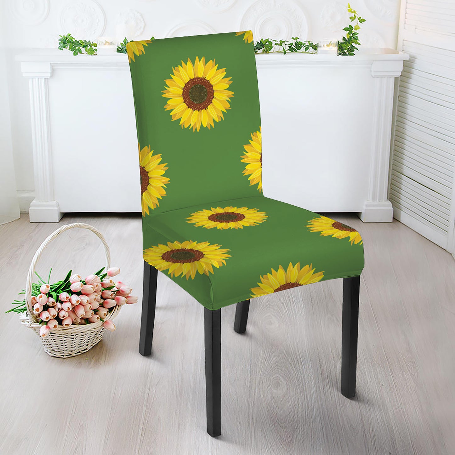 Green Sunflower Pattern Print Dining Chair Slipcover