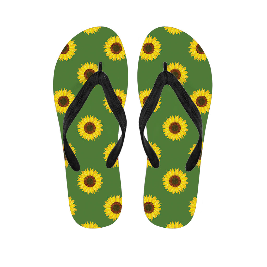 Green Sunflower Pattern Print Flip Flops