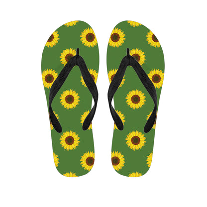 Green Sunflower Pattern Print Flip Flops