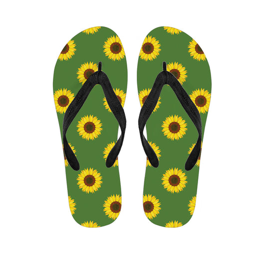 Green Sunflower Pattern Print Flip Flops
