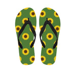 Green Sunflower Pattern Print Flip Flops