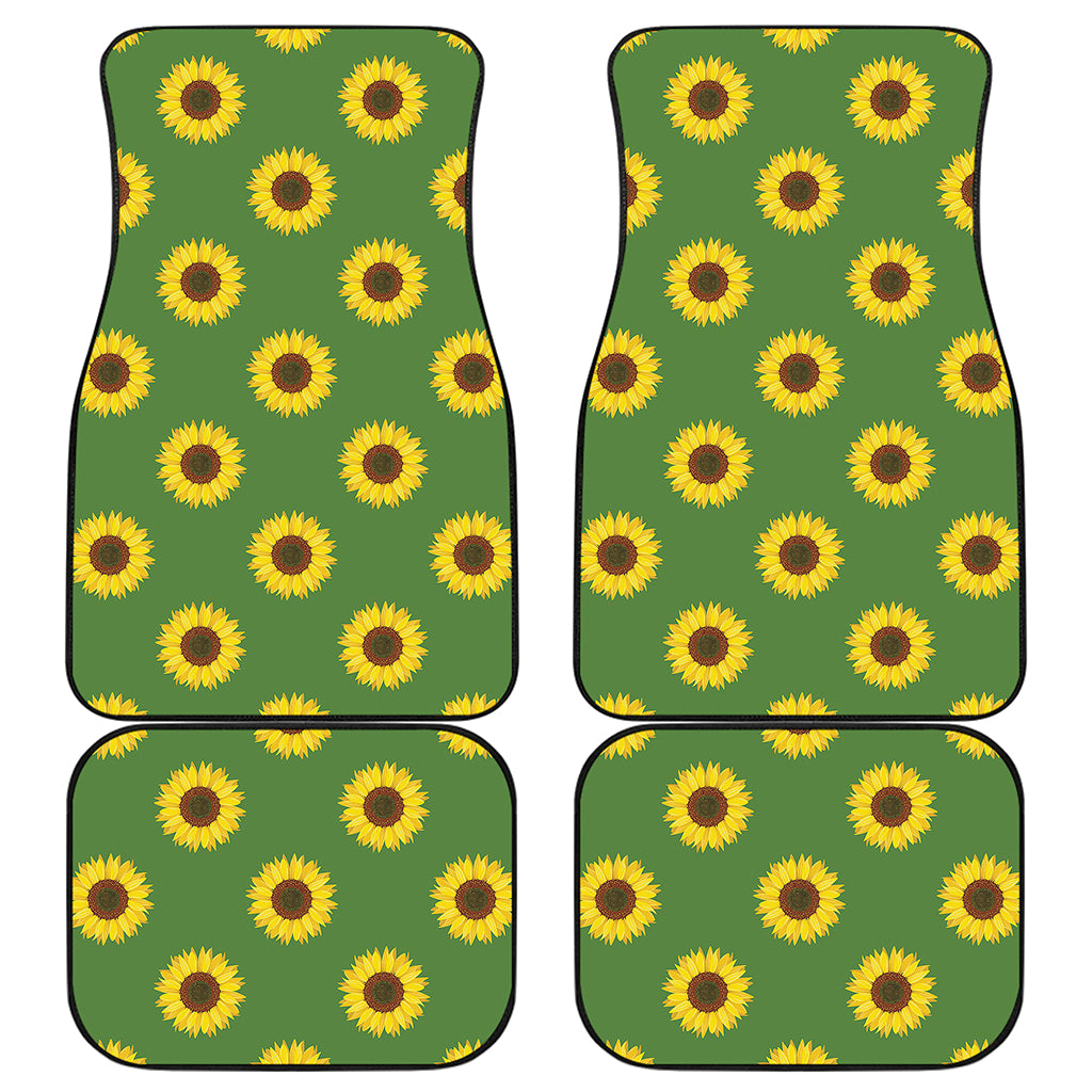 Green Sunflower Pattern Print Front and Back Car Floor Mats