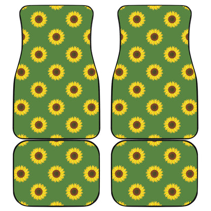 Green Sunflower Pattern Print Front and Back Car Floor Mats