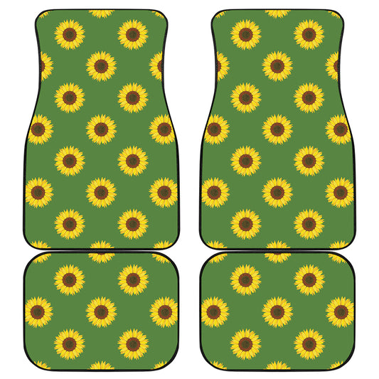Green Sunflower Pattern Print Front and Back Car Floor Mats