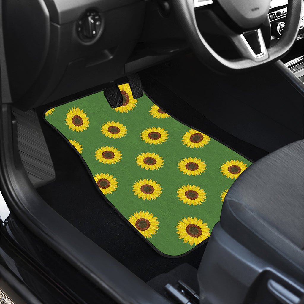Green Sunflower Pattern Print Front and Back Car Floor Mats