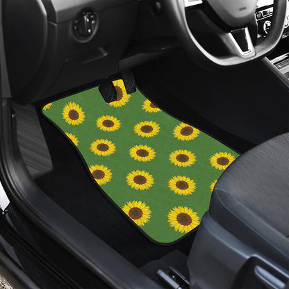 Green Sunflower Pattern Print Front and Back Car Floor Mats