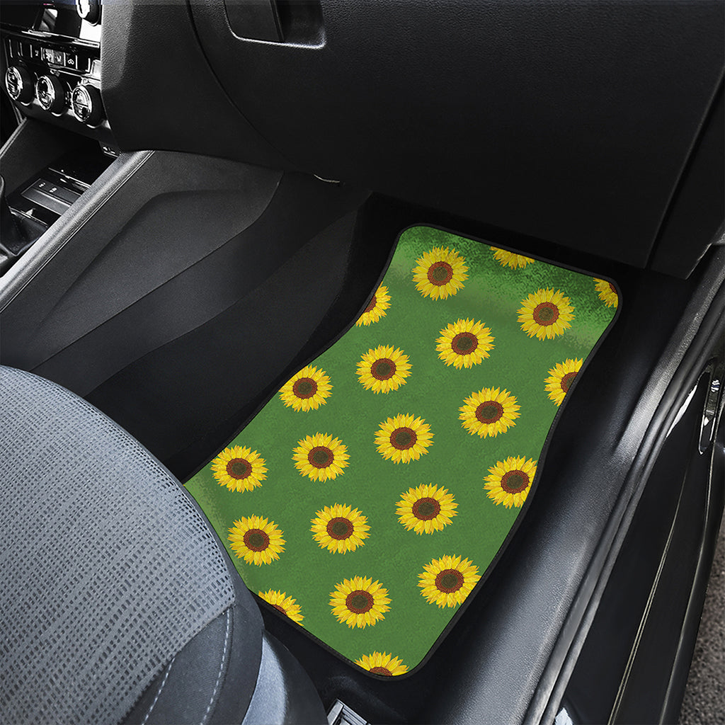 Green Sunflower Pattern Print Front and Back Car Floor Mats