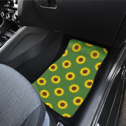 Green Sunflower Pattern Print Front and Back Car Floor Mats