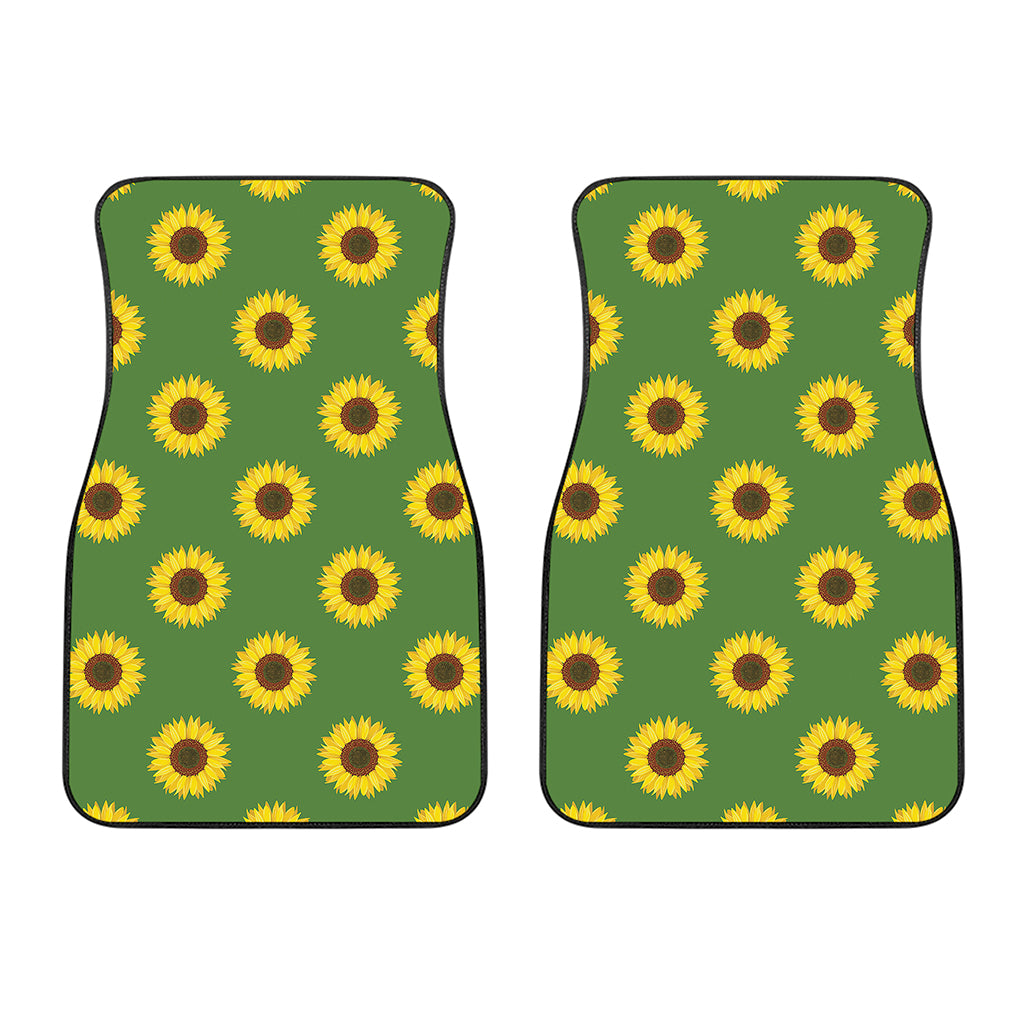 Green Sunflower Pattern Print Front Car Floor Mats