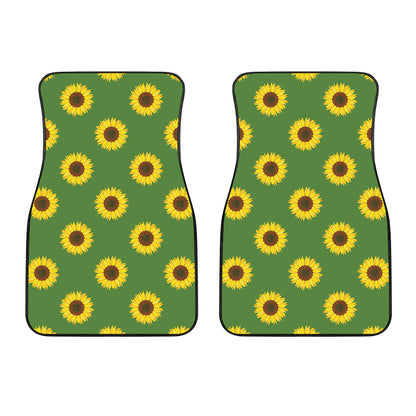 Green Sunflower Pattern Print Front Car Floor Mats