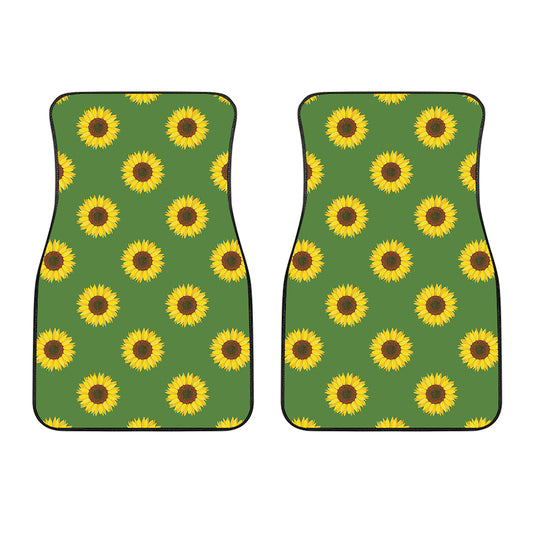 Green Sunflower Pattern Print Front Car Floor Mats