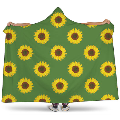 Green Sunflower Pattern Print Hooded Blanket
