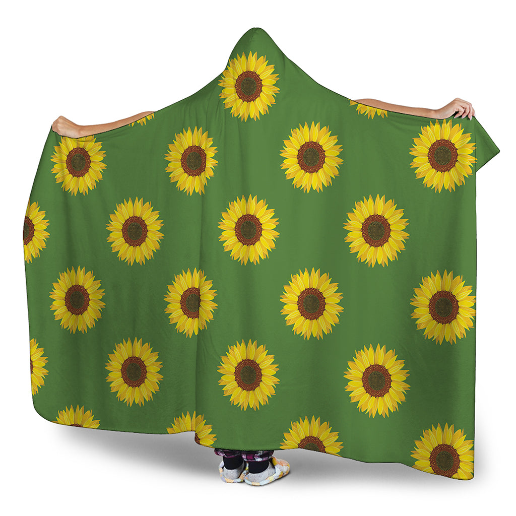 Green Sunflower Pattern Print Hooded Blanket