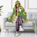 Green Sunflower Pattern Print Hooded Blanket