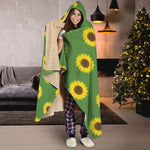 Green Sunflower Pattern Print Hooded Blanket