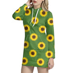 Green Sunflower Pattern Print Hoodie Dress