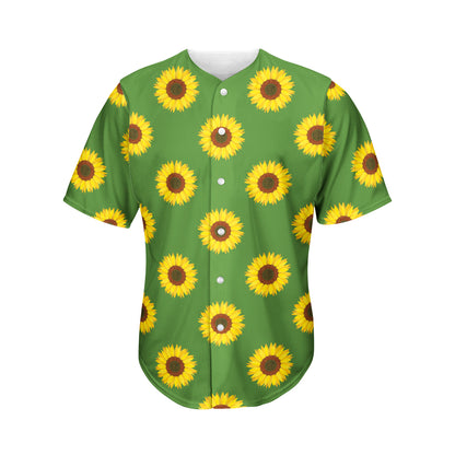 Green Sunflower Pattern Print Men's Baseball Jersey