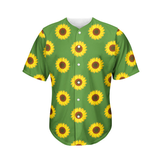 Green Sunflower Pattern Print Men's Baseball Jersey