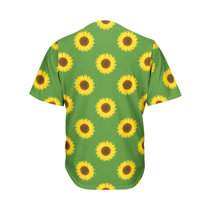 Green Sunflower Pattern Print Men's Baseball Jersey