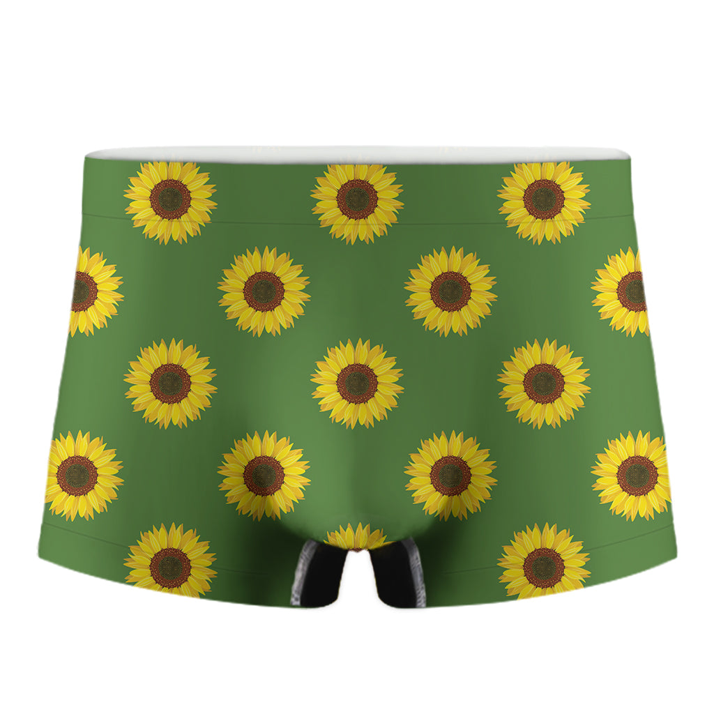 Green Sunflower Pattern Print Men's Boxer Briefs