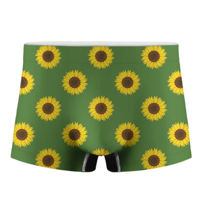 Green Sunflower Pattern Print Men's Boxer Briefs
